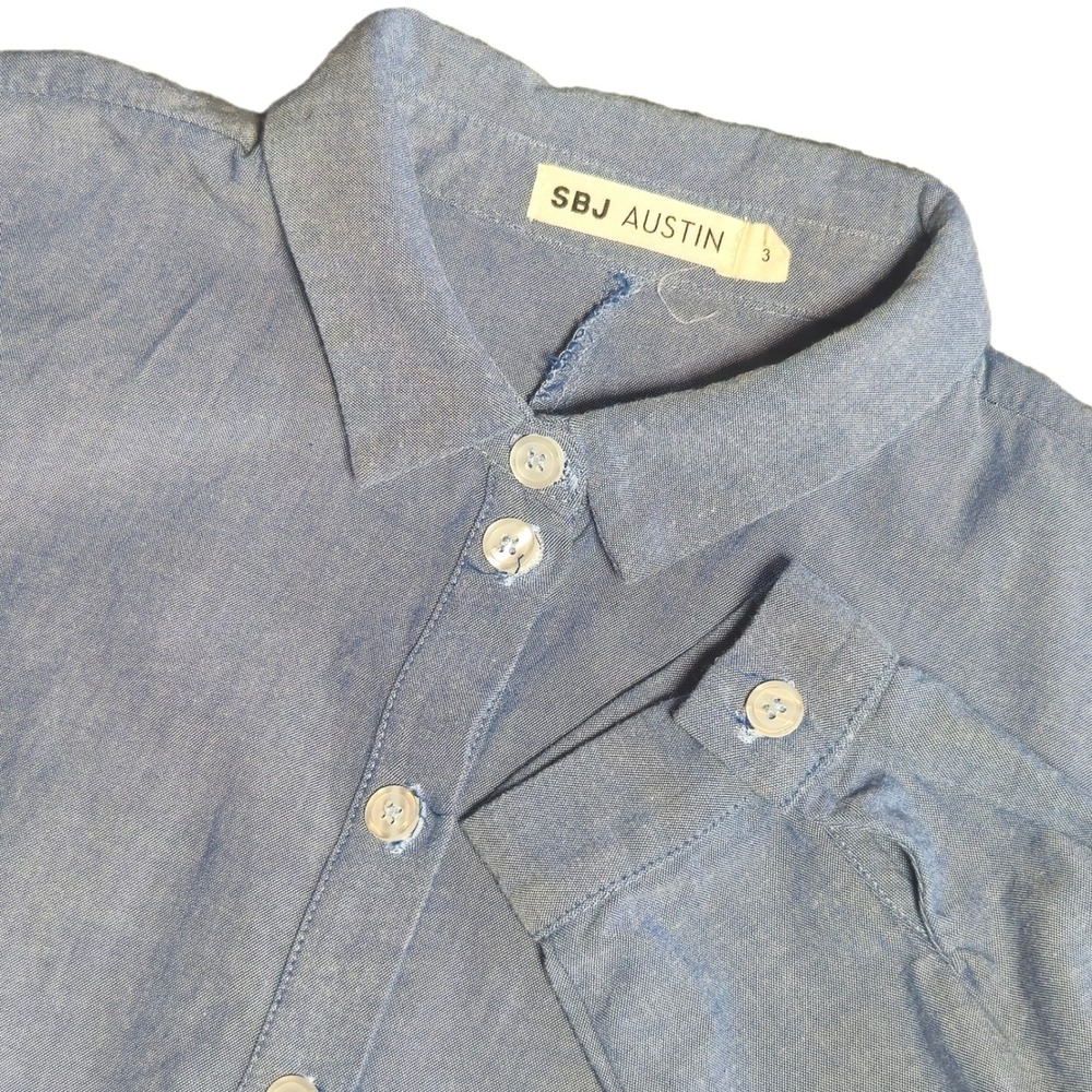 SBJ Austin Blue 100% Cupro Long Sleeve Button Down Tunic Shirt Size 3 Made USA